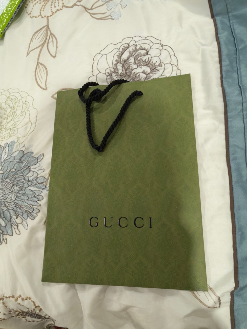 Gucci Green Paper Gift Bag with Black Rope Handles